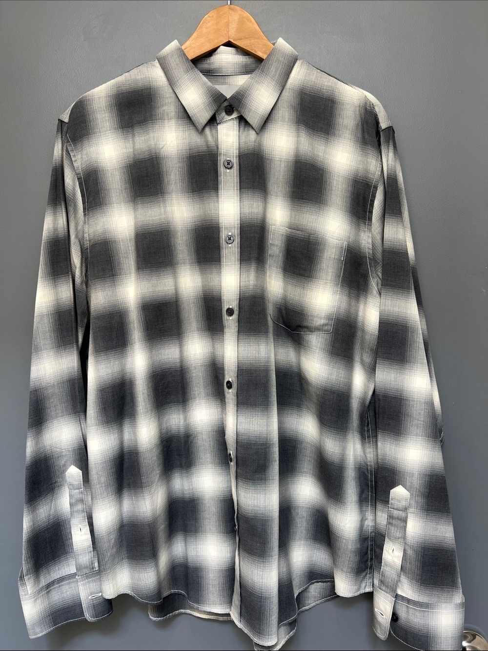 Men's Black & White Plaid Button-Up Shirt